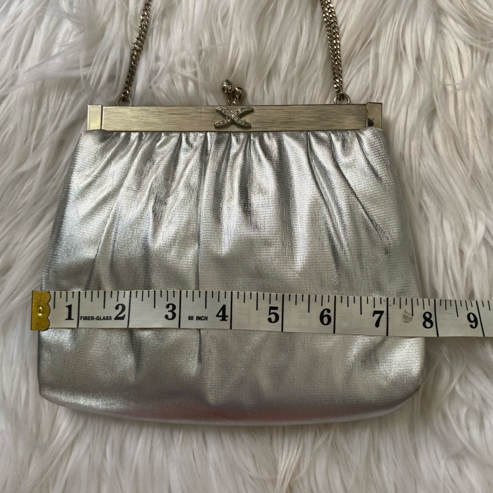 Vintage HL USA Satin Handbag Set Coin Purse Mirror Silver Convertible Chain VTG - Picture 15 of 16